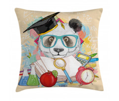 Hipster Panda in School Pillow Cover
