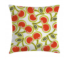 Cherry and Leaves Pattern Pillow Cover