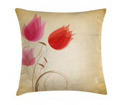 Hazy Red Flowers Nature Pillow Cover