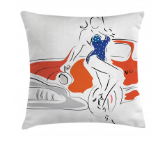Woman Sketch in Polka Pillow Cover