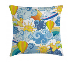Sun Airplanes and Balloons Pillow Cover