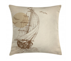 Sailing Ship Birds Sun Pillow Cover