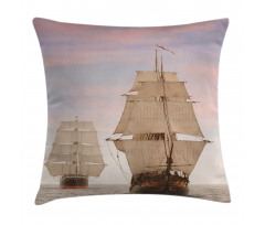 Wooden Sailing Ship Waves Pillow Cover