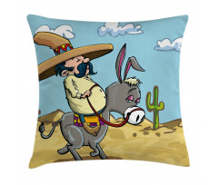 Mexican Man on a Donkey Pillow Cover