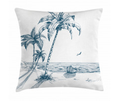 Palm Tree Boat Sketch Pillow Cover