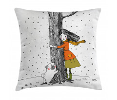 Girl with Pug Pillow Cover