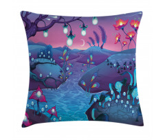 River Mushrooms Trees Pillow Cover