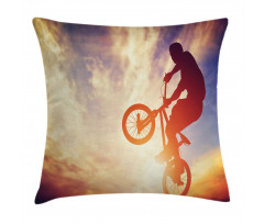 Man on Bike Hazy Sun Pillow Cover