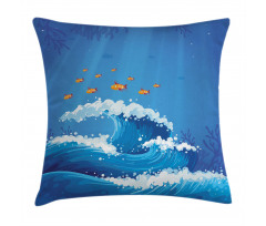 Fish and Wave in Ocean Pillow Cover