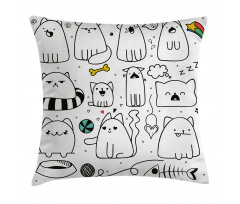 Sketchy Cats with Toys Pillow Cover