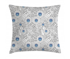 Flowers with Blue Dots Pillow Cover