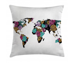 World Map Flowers Pillow Cover