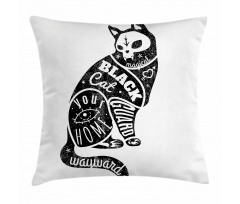 Magic Skull Cat Drawing Pillow Cover