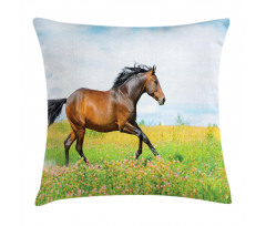 Horse Rural Flowers Pillow Cover