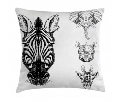 Safari Wildlife Sketch Pillow Cover