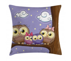 Cartoon Style Owl Family Pillow Cover