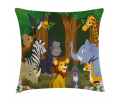 Cartoon Elephant Lion Pillow Cover