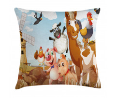 Animals in Farm Artwork Pillow Cover