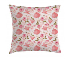 Vintage Tea Cups Roses Pillow Cover