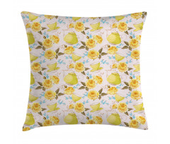 Tea Time Cups Flowers Pillow Cover