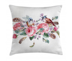 Vintage Roses Birds Pillow Cover