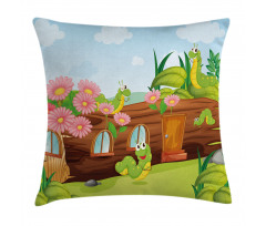 Worms in Wooden Tree Pillow Cover