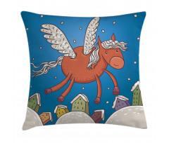 Horse Wings on Building Pillow Cover