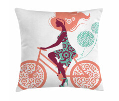 Coral Flowers Bikes Girl Pillow Cover
