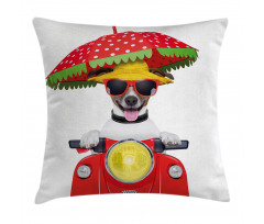 Dog Driving a Motorcycle Pillow Cover