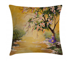 Girl near River Tree Pillow Cover