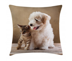 Kitten and Dog Friends Pillow Cover
