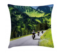 Bike Riders on Mountain Pillow Cover
