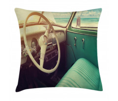 Vintage Car at the Seaside Pillow Cover