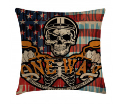 Biker Skull American Flag Pillow Cover