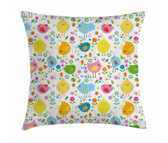 Colorful Birds and Flowers Pillow Cover