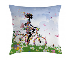 Vintage Romantic Bike Pillow Cover