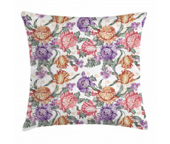 Retro Flowers and Curls Pillow Cover