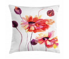 Watercolor Poppies Buds Pillow Cover