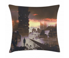 Sci-Fi Empty City Robot Pillow Cover