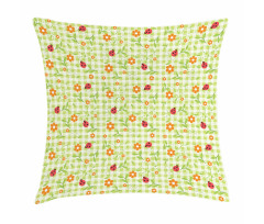 Ladybugs Flowers Leaves Pillow Cover