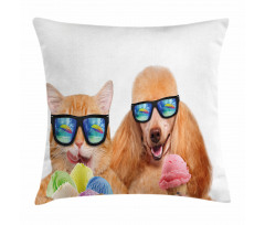 Cat Dog with Ice Cream Pillow Cover