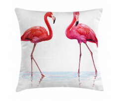 Exotic Flamingos on Sea Pillow Cover