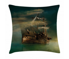 Old Ship on Calm Waters Pillow Cover