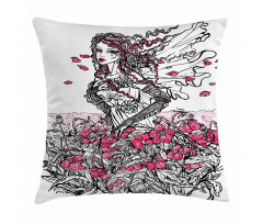 Woman on a Poppy Field Pillow Cover