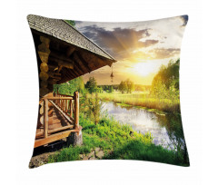 Wooden House by the Lake Pillow Cover