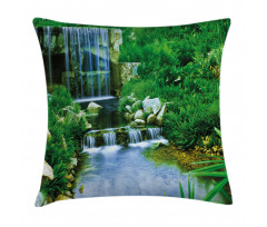 Waterfall Rocks Forest Pillow Cover