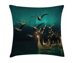 Elf Boats Birds Swans Pillow Cover