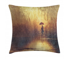 Woman Under the Rain Pillow Cover