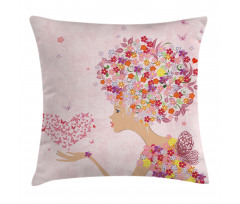Flowers Girl Butterflies Pillow Cover