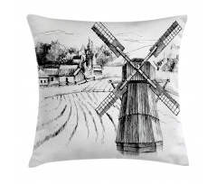 Farm Town Houses Mill Pillow Cover